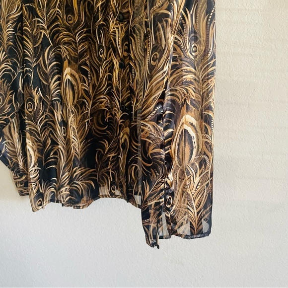 BonWorth woman’s long sleeve button down size XL gold  elegant semi sheer top - Picture 4 of 10